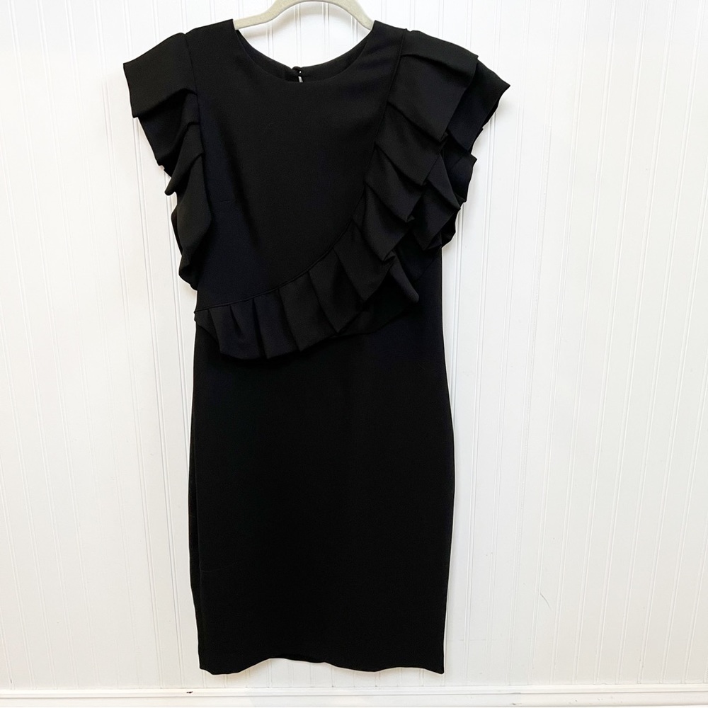 Ted Baker London Black Short Sleeve Dramatic Layered Ruffle Namao Sheath Dress